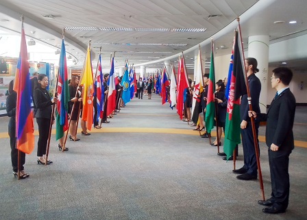 A display of UN member states flags