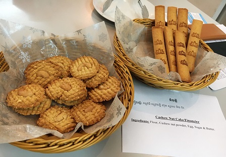Cookies and bread products being sold at the bakery