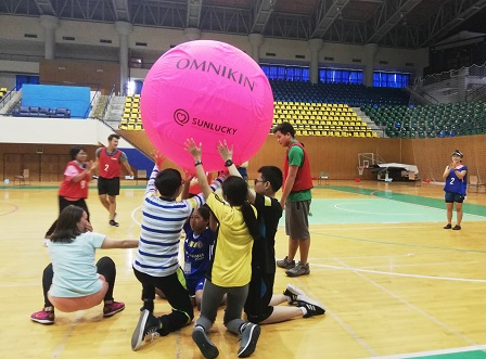 Participants trying out Kin Ball for the first time