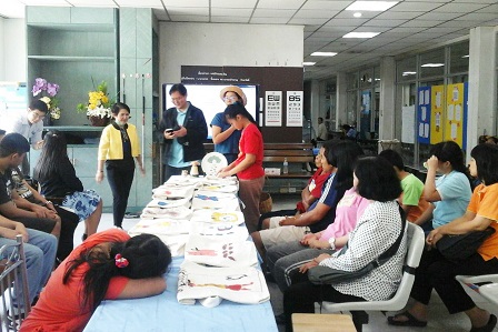 Participants' individual presentation of their bag creations that need to be improved being showcased for sale at the hospital