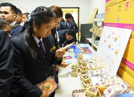 Students viewing the various types of chocolates being made by 60+ Plus Chocolatier