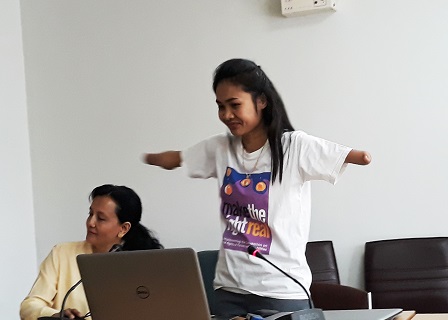 Ms. Siriporn reminding participants about APCD's work with UNESCAP to 'Make the Right Real' for persons with disabilities based on the Incheon Strategy