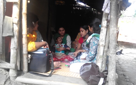 Home-based rehabilitation of a child with disability with parents' groups and representatives from SANCHAR (Community-based Inclusive Development for Ensuring the Rights of All Marginalized Groups) in India