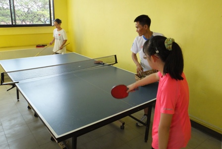 Student practicing table tennis
