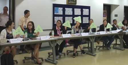Participants holding up their communication cards