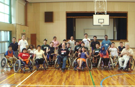 A wheelchair basketball game with the participants