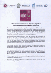 Dhaka Recommendations to Make the Right Real for Persons with Disabilities in South Asia